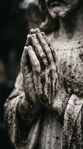 Weathered Marble Statue Hands in Prayer