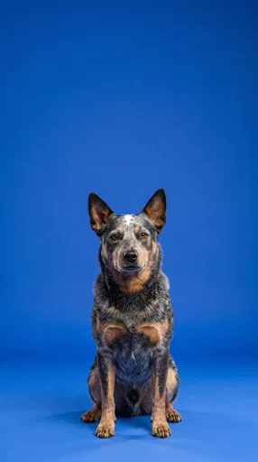 Australian Cattle Dog on Blue Backdrop