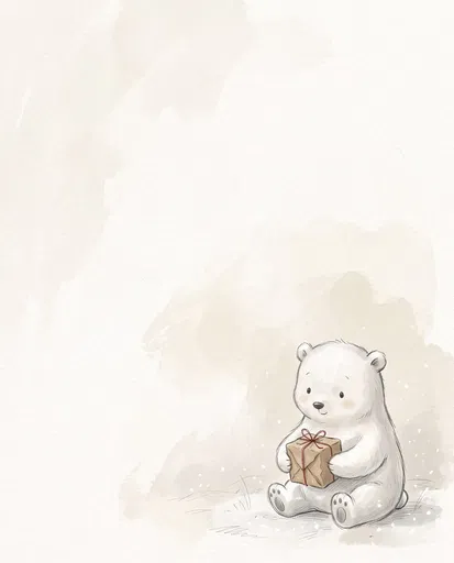 Cute Polar Bear Cub Holding Christmas Gift