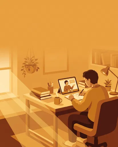 Student Watching Online Tutor Warm Illustration