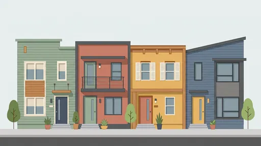 Colorful Contemporary Row Houses Elevation Illustration