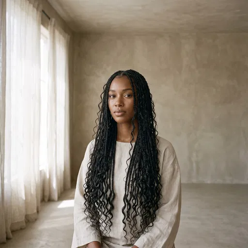 Woman with Long Bohemian Knotless Braids
