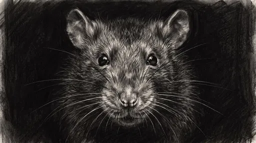 Charcoal Drawing Portrait of Wild Rat