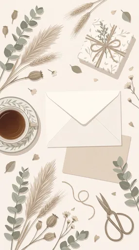 Neutral Botanical Flat Lay With Envelope