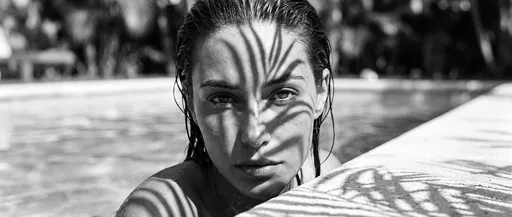 Monochrome Portrait of Woman by Pool