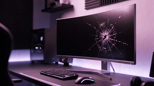 Cracked Ultrawide Gaming Monitor on Desk