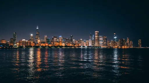 Chicago Skyline Illuminated At Night