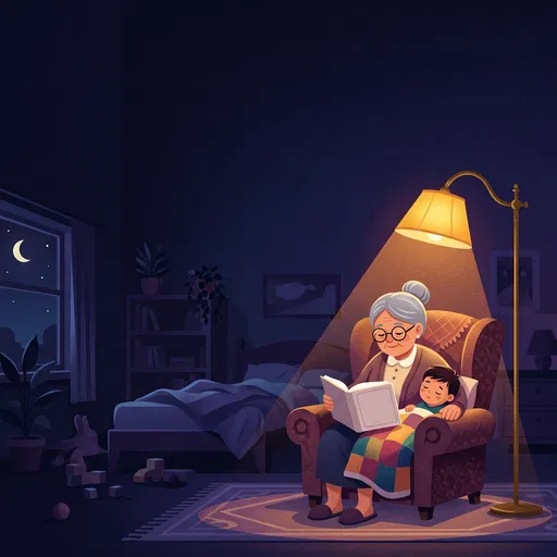 Grandmother Reading Bedtime Story to Grandchild