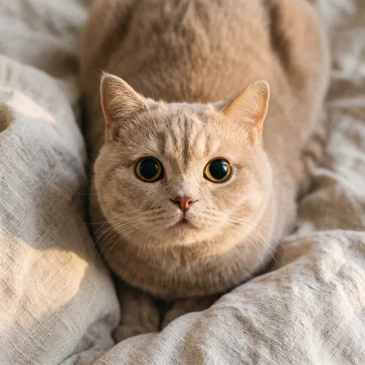 Beige British Shorthair Cat Looking Up