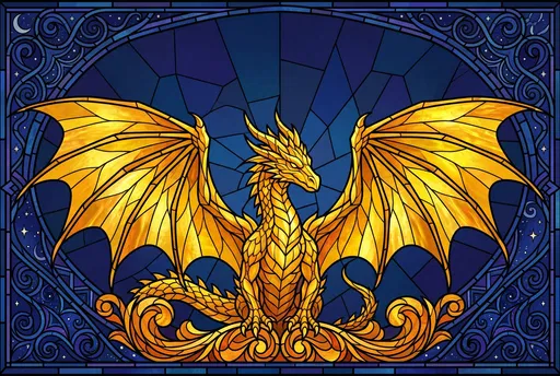 Golden Dragon Stained Glass Illustration