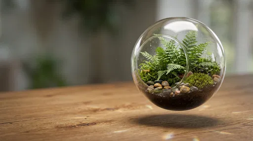 Floating Glass Terrarium Above Wood