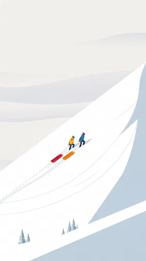 Minimalist Illustration of Sledders on Snowy Hill
