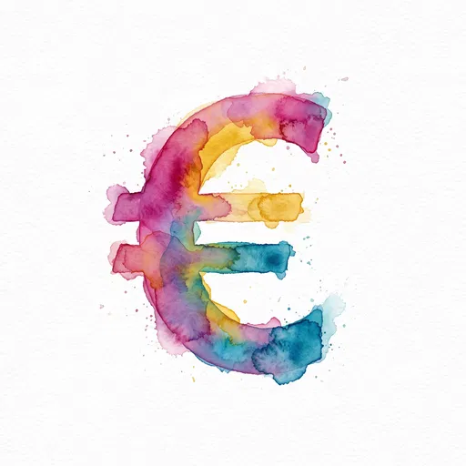 Vibrant Watercolor Euro Currency Symbol