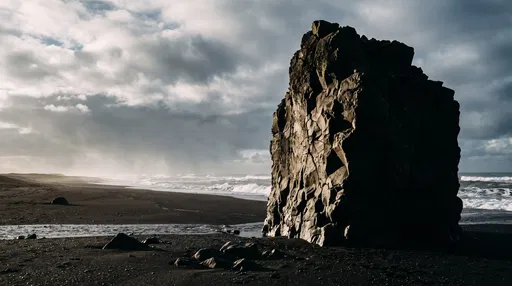 Basalt Monolith on Black Sand Beach
