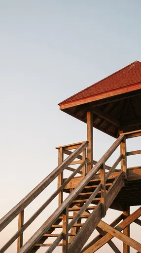Minimalist Wooden Lifeguard Tower at Sunset