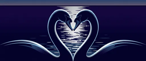 Stylized Swans Forming Heart on Moonlit Water