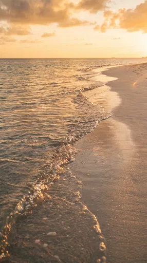 Golden Sunset Waves on Tropical Beach
