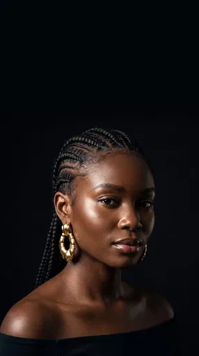 Studio Portrait of Black Woman with Cornrows
