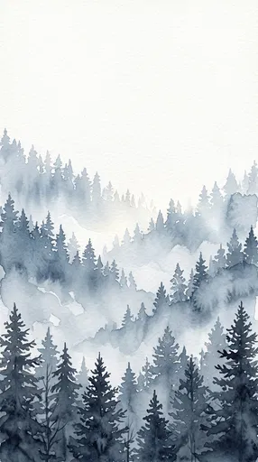 Dusty Blue Watercolor Misty Pine Forest