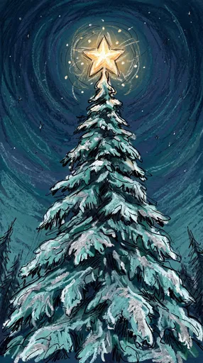 Glowing Star on Snowy Spruce Tree