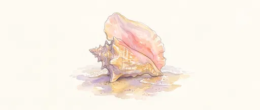 Pastel Watercolor Queen Conch Shell Illustration