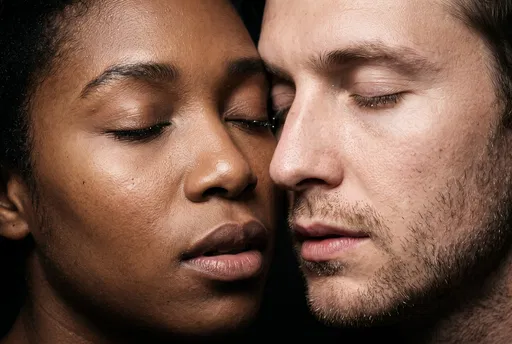 Close-Up of Diverse Couple With Eyes Closed