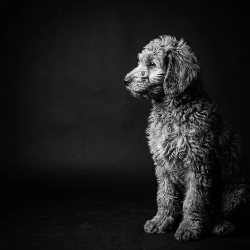 Monochrome Studio Portrait of Goldendoodle Puppy