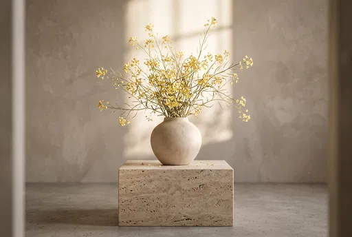 Yellow Mustard Flowers in Ceramic Vase