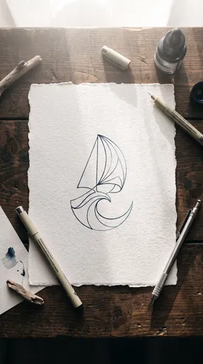 Minimalist Sailboat Line Art Flat Lay