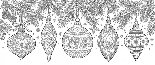 Five Intricate Christmas Ornaments Coloring Banner