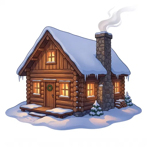 Cozy Winter Log Cabin Clipart