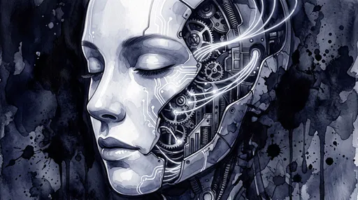 Indigo Watercolor Illustration of Serene Android Face