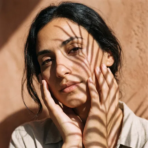 Woman Portrait with Palm Leaf Shadows