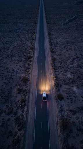 Aerial View of Pickup on Desert Road