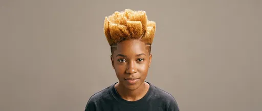 Portrait of Woman with Sculpted Blonde Afro