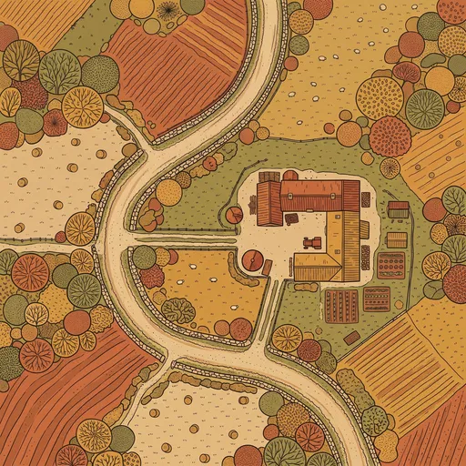 Top-Down Autumn Farmhouse Map Illustration