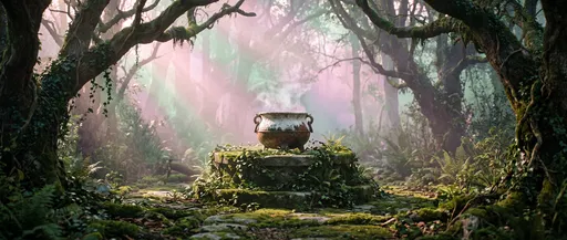Steaming Cauldron on Mossy Forest Altar