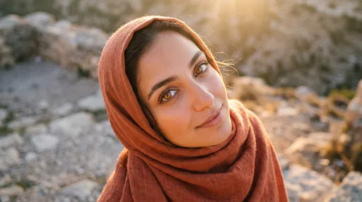 Woman in Terracotta Wrap at Sunset