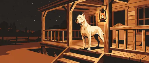 Dogo Argentino on Ranch Porch at Night