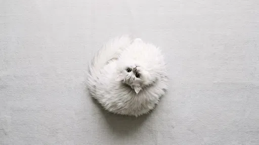 Fluffy White Cat Curled in Circle