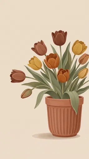 Earthy Tulips in Ribbed Terracotta Pot