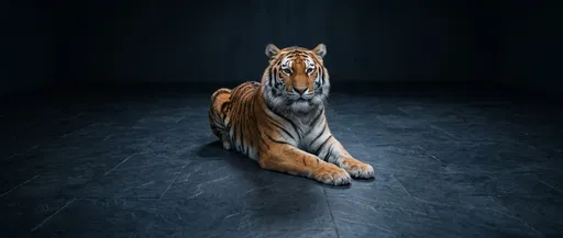 Siberian Tiger Resting on Dark Slate Floor