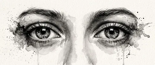 Monochrome Watercolor Illustration of Human Eyes