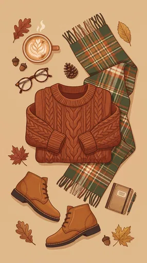 Cozy Autumn Wardrobe Flat Lay Illustration
