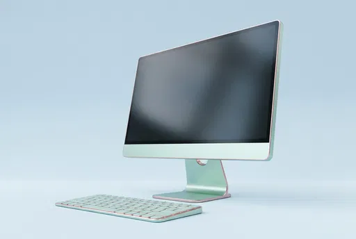 Mint Green Desktop Monitor and Keyboard