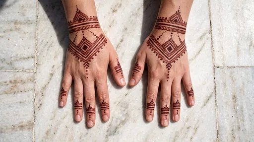 Hands With Geometric Mehndi Design On Marble