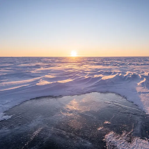 Golden Sunrise Over Frozen Snowy Plains