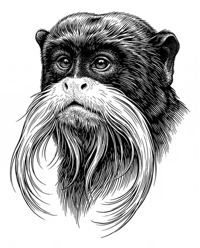 Vintage Emperor Tamarin Woodcut Portrait