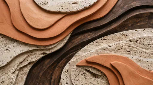 Layered Terracotta and Travertine Relief Background