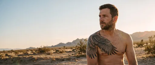 Man With Wing Tattoo in Desert